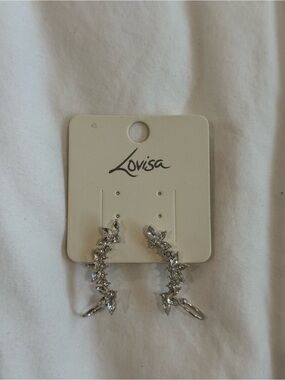 Lovisa Silver Crystal Leaf Drop Earrings
